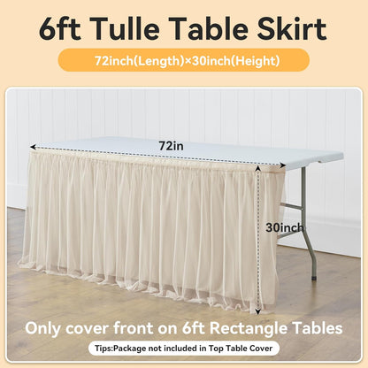 72inch Champagne Gold Tulle Table Skirts for Rectangle Round Tables, Gold Grim Ruffle Tulle Tutu Cloth Table Skirt 6ft for Wedding Birthday Party Cake Dessert Decor(No Top Cover)