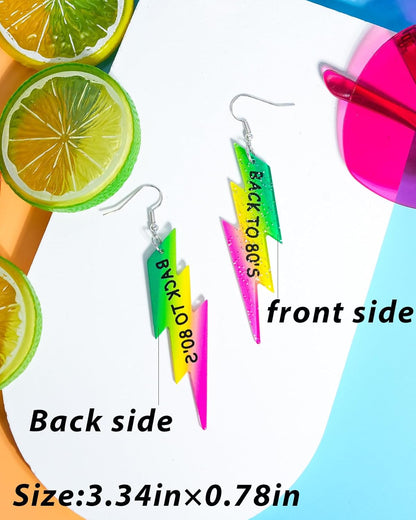 80s 90s Earrings for Women Colorful Lightning Acrylic Drop Earrings Neon Earrings Bulk for 80's 90's Outfit Glow Party Halloween 80s Accessories Jewelry