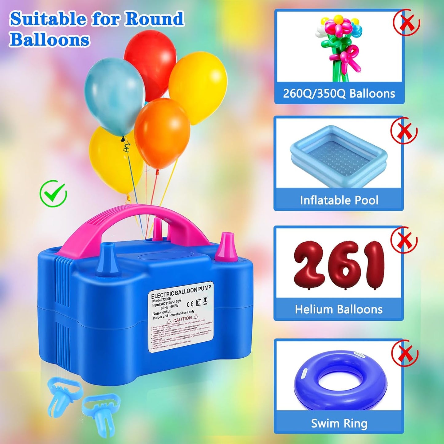 QIPUMP Balloon Pump Electric,110V 600W Balloon Blower Inflator Dual Nozzle Air Pump Balloons Inflator for Decoration, Party, Sport,Gifts:2 Balloon Tying Tools