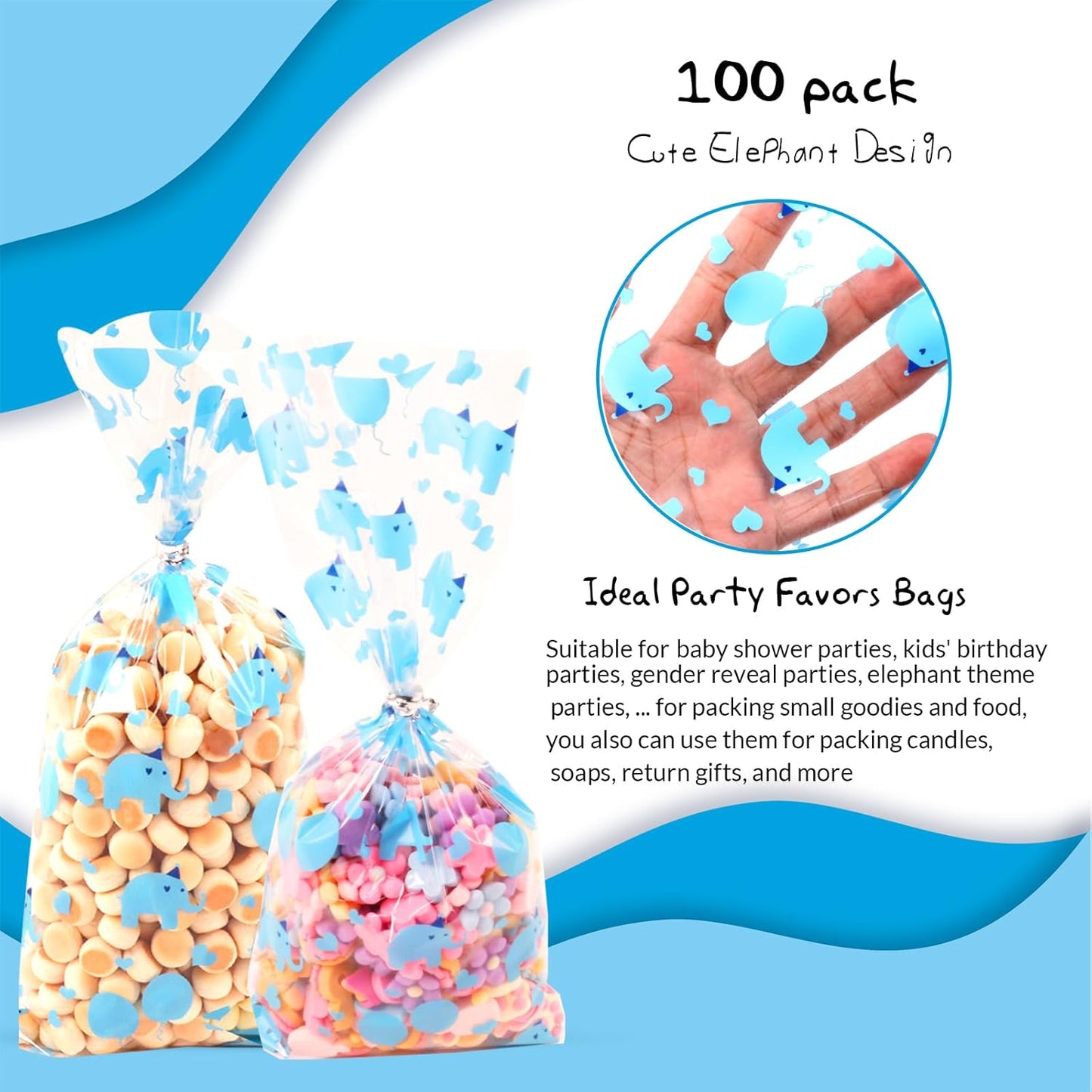 100 Pcs Star Printed 5"X 7" Gift Wrap Cello Cellophane Treat Bags Party Favor bags Clear Candy Cookie Bag Plastic Poly Goodie Storage Bag with Twist Ties for Bakery,Birthday, Wedding ,Party Decorations (Gold)