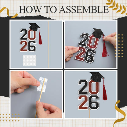 10 Pcs Graduation Table Centerpieces Sticks with Tassels, class of 2026 Grad Cap Picks Table Decoration Cupcake Toppers for Party Centerpiece Decoration Supplies(Blue and Gold)