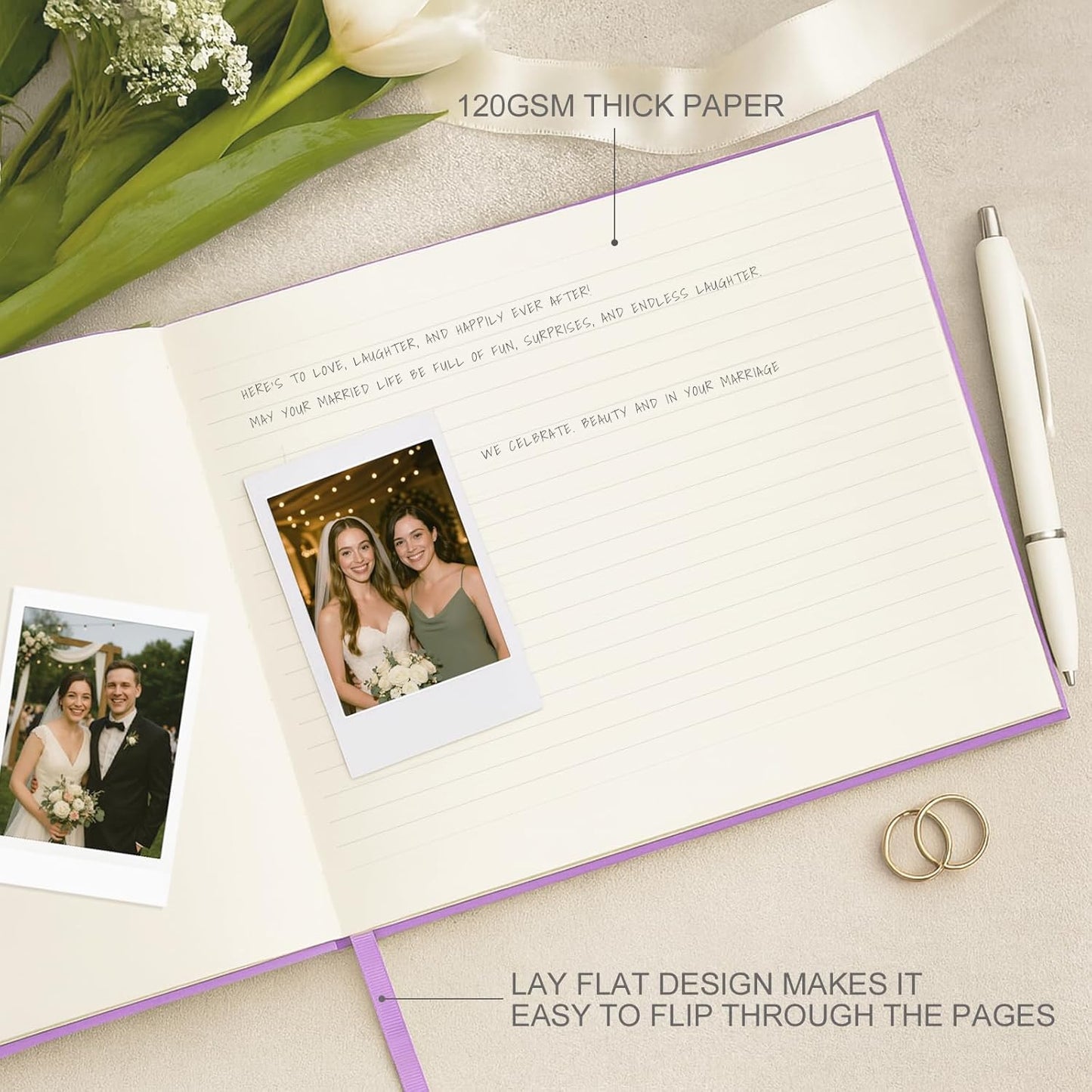 &And Per Se White Wedding Guest Book with Photo Spots – Elegant Hardcover Sign-in Book for Weddings, Baby Showers & Special Events – Blank & Lined Memory Keepsake Album