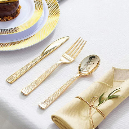 Supernal 360pcs Silver Plastic Cutlery,Elegant Plastic Silverware,Silver Hammed Silverware,Disposable Flatware,Include 120 Forks,120 Knvies,120 Spoons,Perfect for Birthday,Party,Wedding