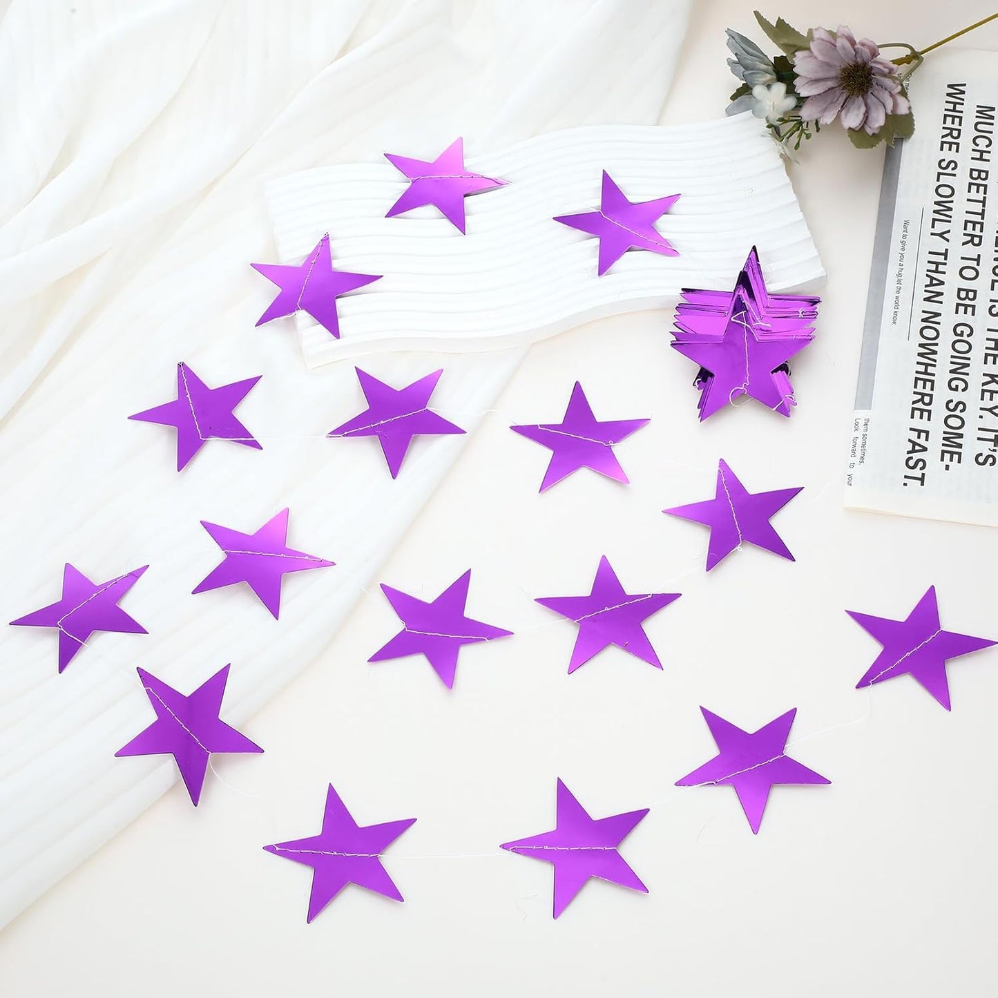 Spakon 65 Feet Glitter Star Paper Garland Banner Hanging Decoration Star Streamers Double Side 2026 Graduation Decorations for Wedding Birthday Festival New Year Party Decoration (Gold)