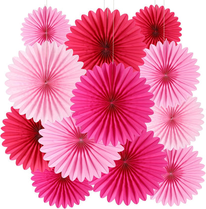 BestoFun 12PCS Paper Fans Hot Pink Party Decorations Tissue Paper Flowers Decorations Paper Fans Party Decorations for Girl Groovy Birthday Baby Shower Wedding Bachelorette Room Wall Hanging Décor