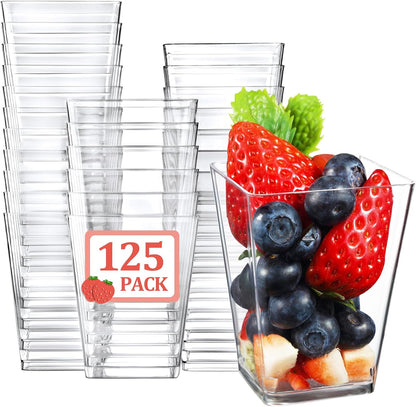 Eupako 200 Pack 5 OZ Plastic Mini Dessert Cups - Clear Small Parfait Cups, Square Appetizer Cups for Fruit, Pudding, Mousse, Ice Cream, Party, Wedding, Valentine's Day