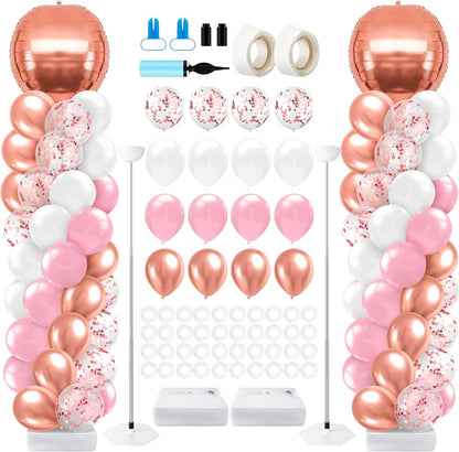 2 Sets Blue and Black White Graduation Balloon Column Stand Kit for Class of 2026, Adjustable Floor Balloon Arch Tower with Foil & Latex Balloons, DIY Decor for Grad Ceremony Backdrop