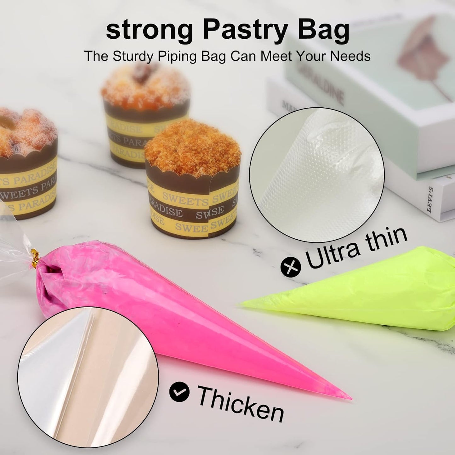 Tamodan Piping Bags 100PCS & 16 Inches Tipless Piping Bags, Extra Thick Pastry Bags Disposable, Non-Slip Icing Piping Bags Disposable Design, Cake Decoration.