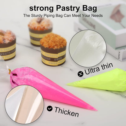 Tamodan Piping Bags 100PCS & 16 Inches Tipless Piping Bags, Extra Thick Pastry Bags Disposable, Non-Slip Icing Piping Bags Disposable Design, Cake Decoration.