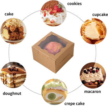 150pcs White Small Cake Box,4x4x2.5 Inch Bakery Boxes with Window,gift boxes bulk for Mini Cake Pastry Dessert Strawberries Chocolates Cupcakes with Stickers