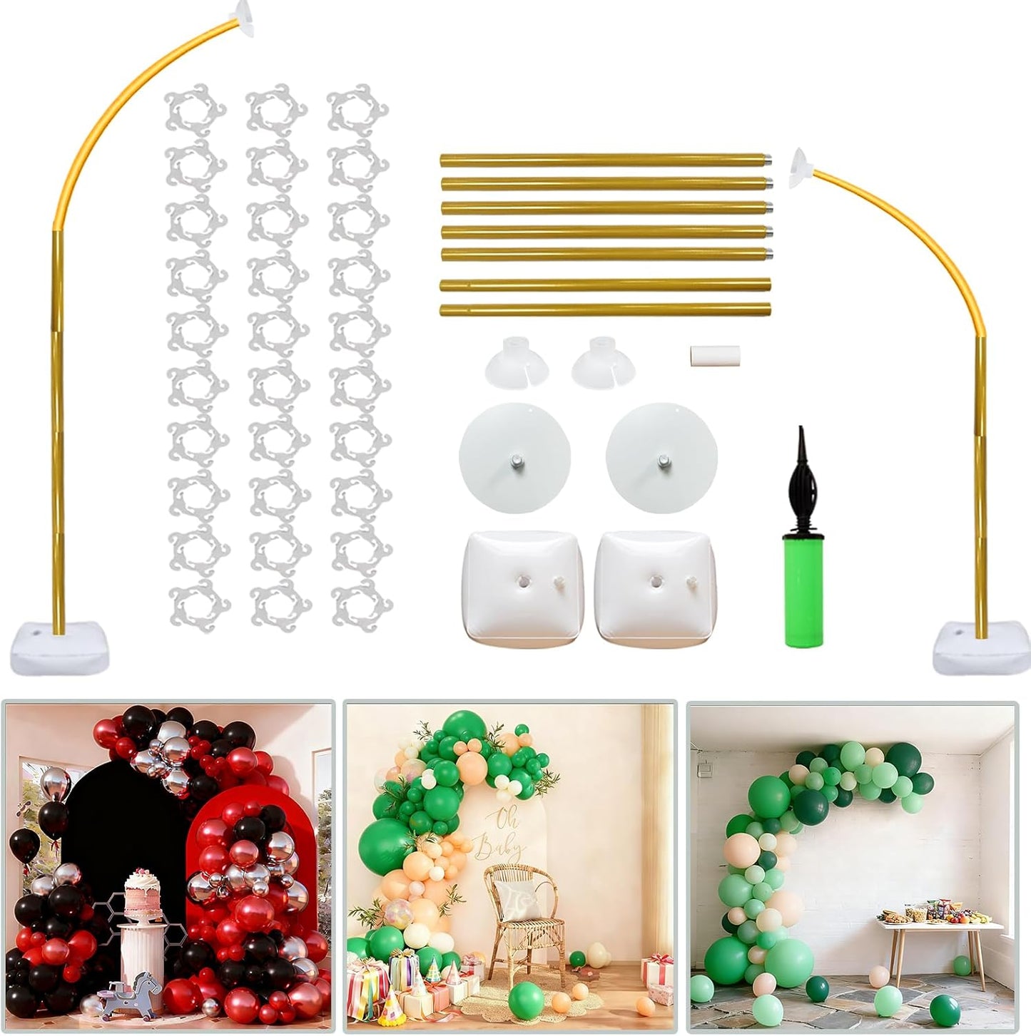 Balloon Arch Stand Kit 9ft &5.6ft,Heavy Duty Base With Water Filling Bag,White Bendable Half Arch Balloon Arch for Birthdays Holiday Decorations And Other Indoor And Outdoor Parties No Balloons