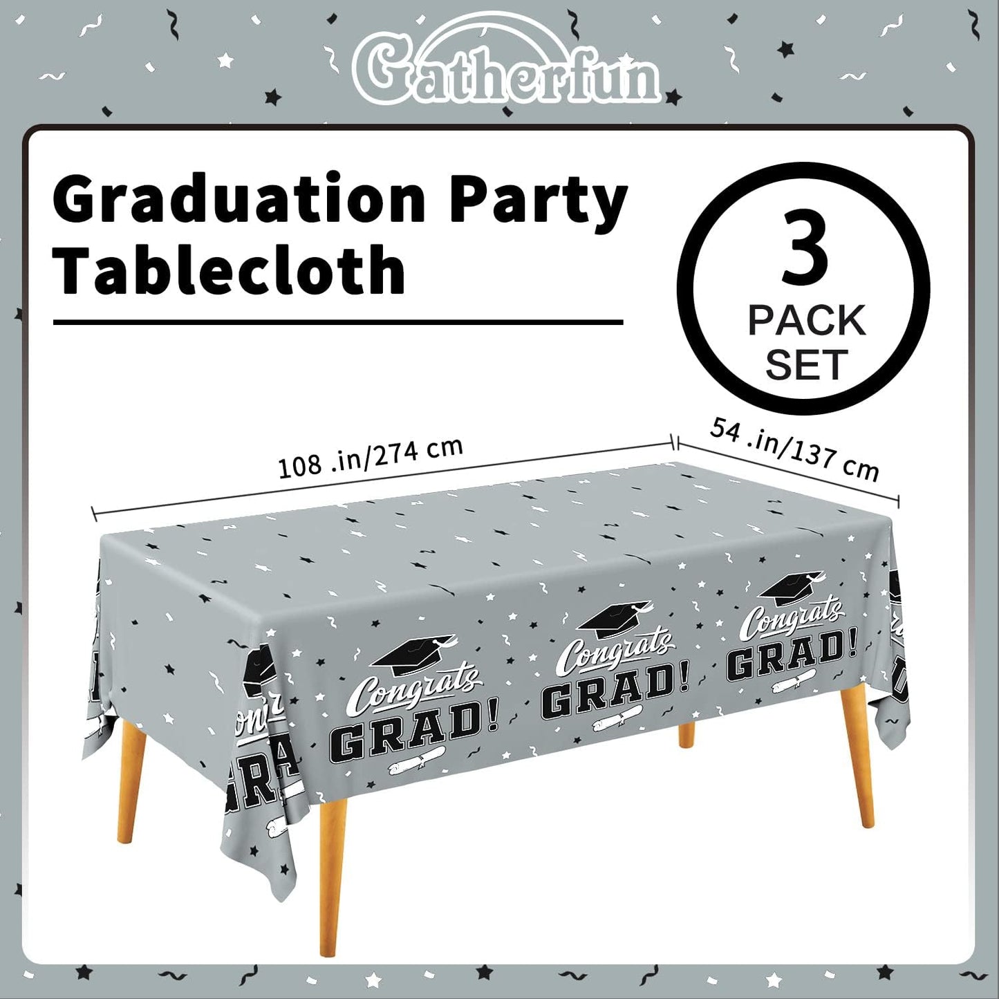 Gatherfun Graduation Party Decorations, Gongrats Grad Tablecover for Graduation Party Supplies, 3 pcs Green Table Cloths, 54"x108"