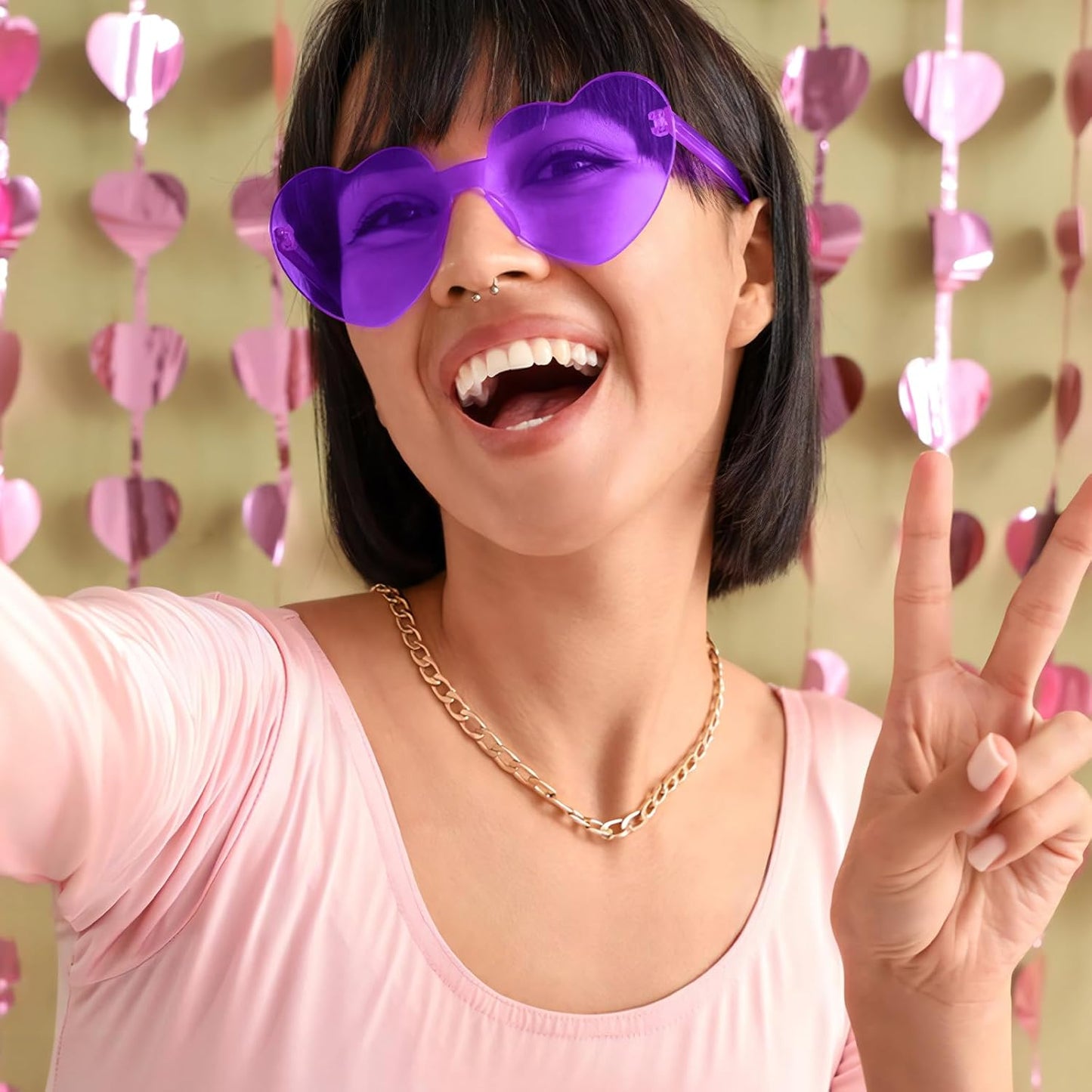 Matcheck 16 Heart Shaped Rimless Sunglasses Transparent Candy Colored Glasses Frameless Party Eyewear for Women