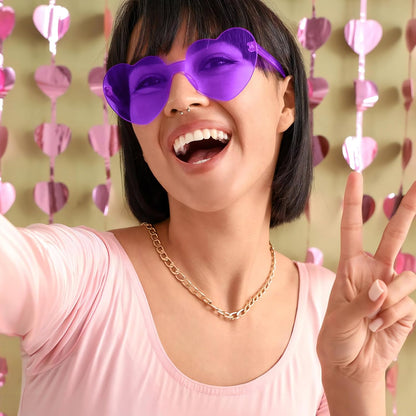 Matcheck 16 Heart Shaped Rimless Sunglasses Transparent Candy Colored Glasses Frameless Party Eyewear for Women