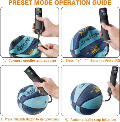 Electric Ball Pump,Smart Air Pump Portable Fast Ball Inflation with Accurate Pressure Gauge and Digital LCD Display for Basketball Football Soccer Volleyball Swimming Balloon(2Pin & 2Nozzle & 1Spout)