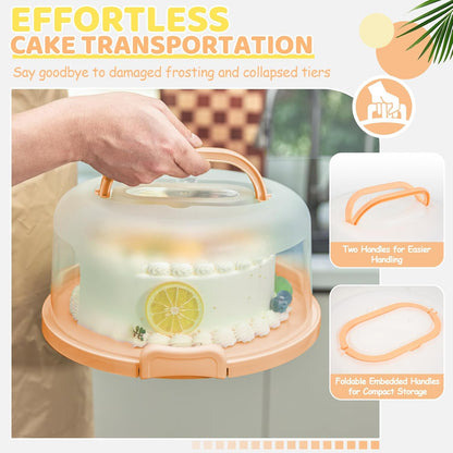 Cake Carrier with Lid and Handle, Ohuhu BPA-Free Cake Containers Cake Holder for 10 inch Cake with 2 Handle Cupcake Carrier - Plastic Cover Two Sided Base for Transport Pie Nut Fruit Mothers Day Gifts