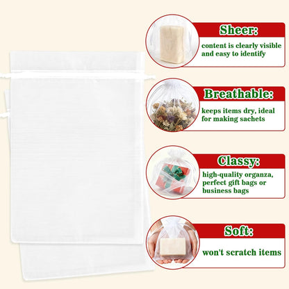 Sukh 100pcs Organza Bags 5''x7'' - White Sheer Mesh Drawstring Bags for Jewelry, Soap, Fruits, Candy, Small Gift Bags for Weddings, Valentine's Day, Mother's Day, Halloween, Thanksgiving, Christmas