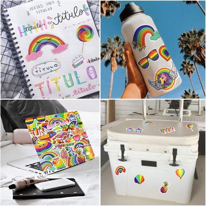 QTL Neon Stickers for Teens & Students Prizes, Waterproof Vinyl Party Favor Stickers, School Rewards, Water Bottle and Laptop, 50PCS - Colors A