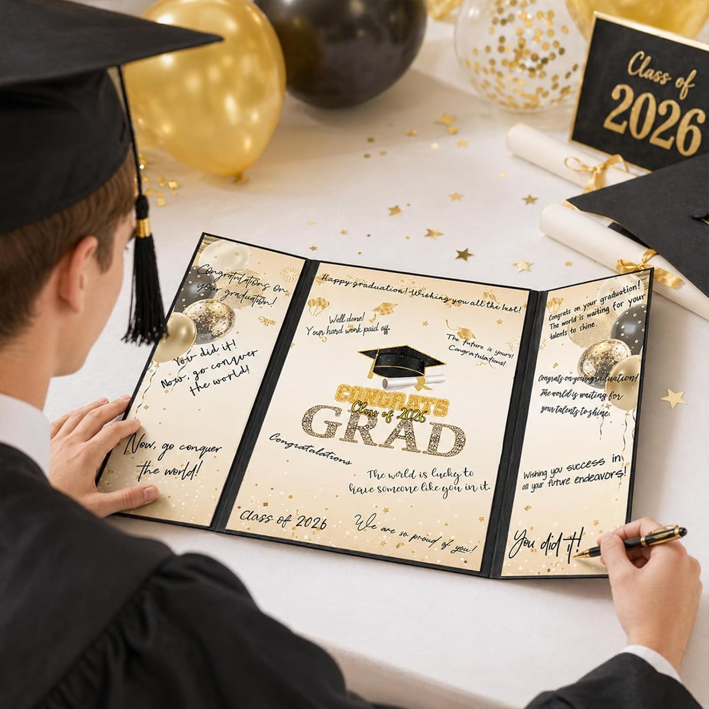 Graduation Guest Book 2026, Blue Gold Graduation Decorations Class of 2026 Graduates Sign in Book Signature Board Congrats Grad Decor Party Supplies, High School College Graduations Gifts for Her Him