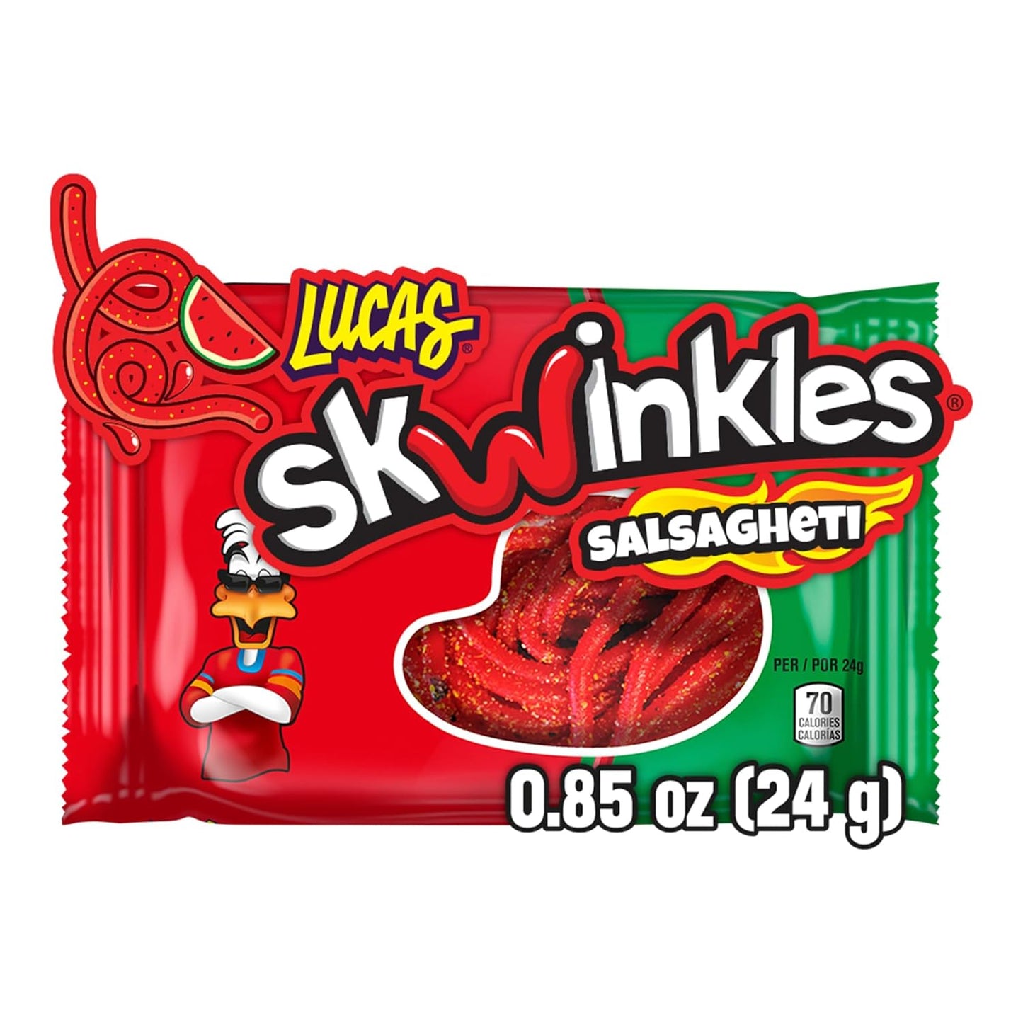 Lucas Salsagheti Watermelon Flavored Sweet & Hot Candy Strips and Tamarind Flavored Sauce, 0.84 oz - 12 Pieces Pack for Treats, Snack, Parties, Piñatas – Sweet