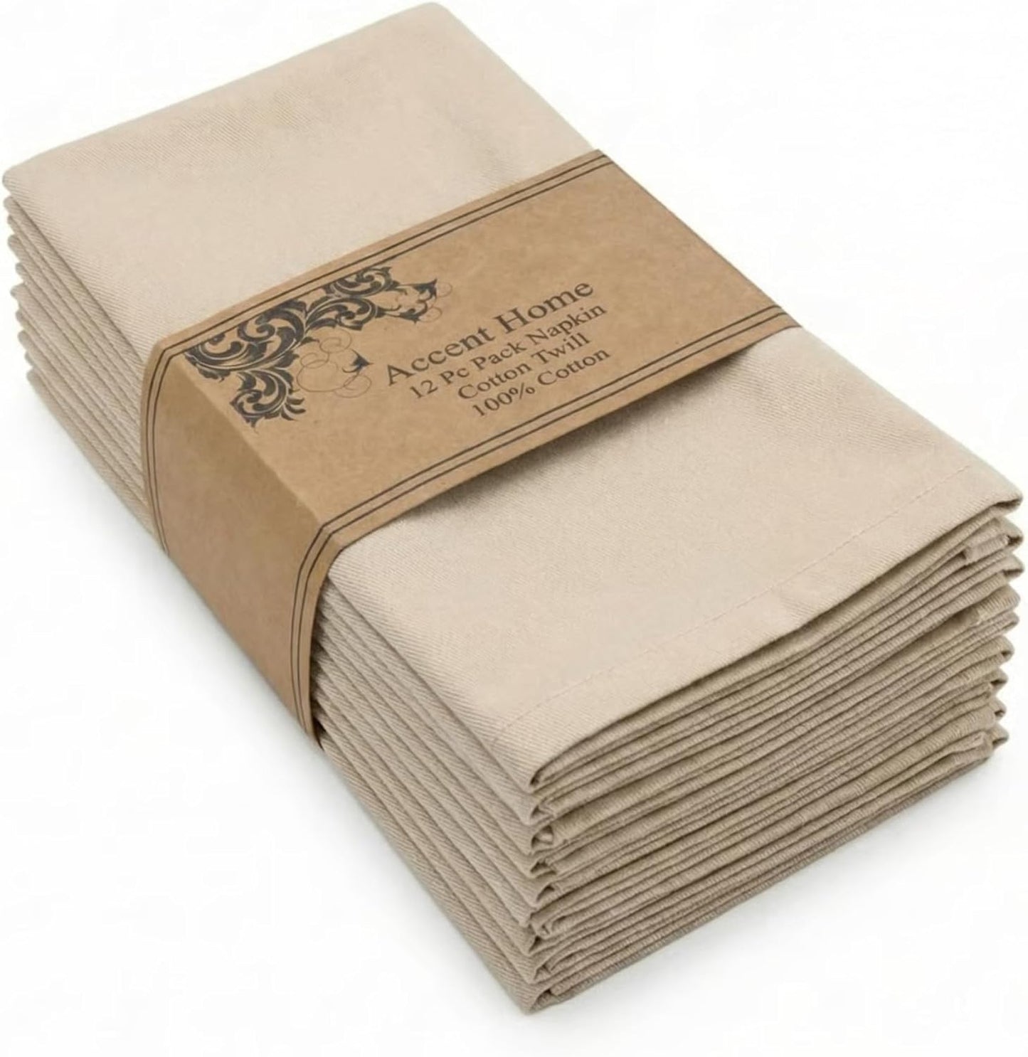 ACCENTHOME Natural Cotton Linen Napkin Set of 12 18x18 inch Dinner Napkins - Washable Soft Premium Hotel Quality Reusable Hemmed Edges Napkins Perfect Table Linens for Family Dinners, Weddings