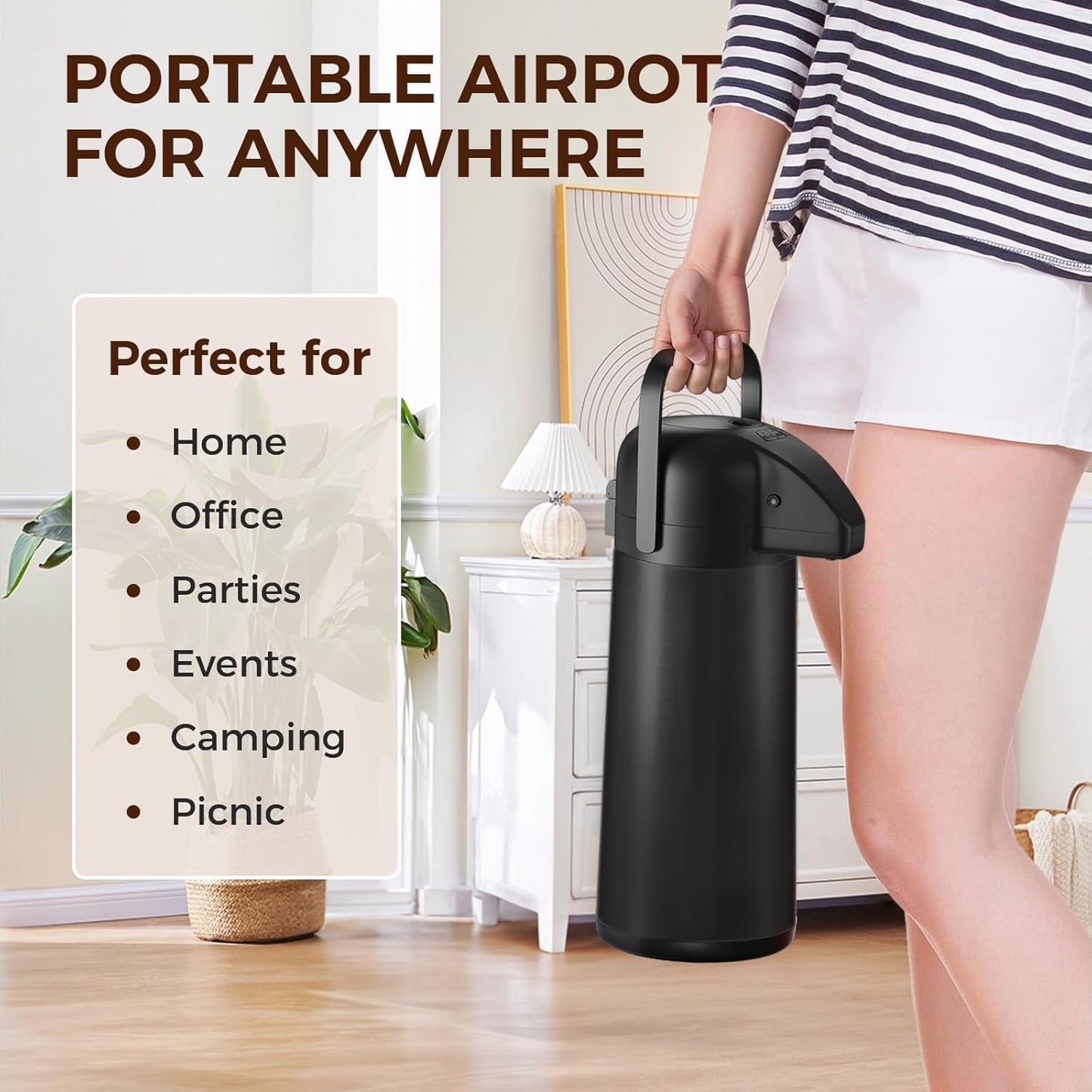 Coffee Carafe for Keeping Hot - Gezoss 102OZ / 3L Airpot Coffee Dispenser with Pump - Large Coffee Carafe for Hot Drinks Tea Liquid - Insulated Stainless Steel Hot Water Beverage Urn for Parties