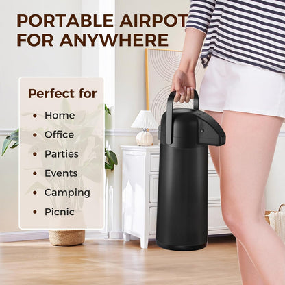 Coffee Carafe for Keeping Hot - Gezoss 102OZ / 3L Airpot Coffee Dispenser with Pump - Large Coffee Carafe for Hot Drinks Tea Liquid - Insulated Stainless Steel Hot Water Beverage Urn for Parties