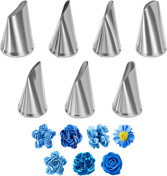 7 Pieces Cookie Decorating Kits Fondant Rose Piping Tips Set, Cake Decorating Tips Set Flower Petal Icing Tip Stainless Steel Cakes Decor Pastry Tools Cream Icing Piping for Cake Decoratings Cupcake
