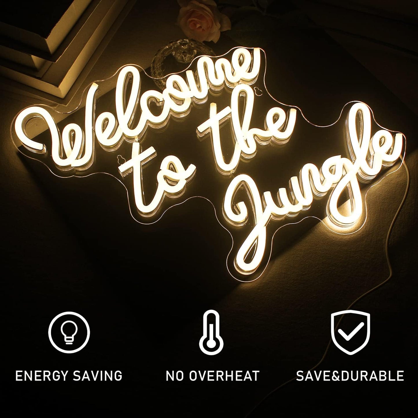 Welcome to the Jungle Neon Sign Jungle Decor Green Led Word Neon Light Signs for Wall Decor Usb Letter Light Up Sign for Garden Home Entryway Front Porch Party Gift