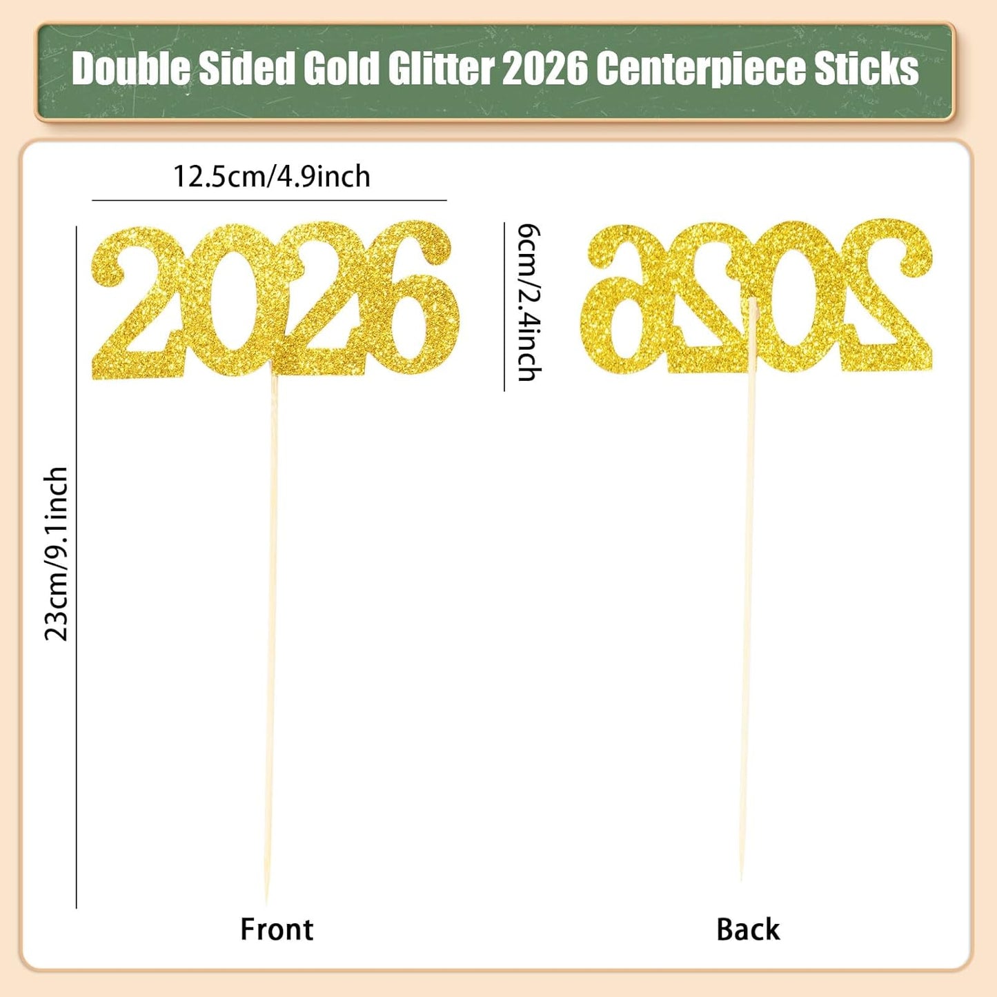 12 Pieces Glitter 2026 Centerpiece Sticks Black Double Sided 2026 Graduation Party Sticks 2026 Floral Picks Table Centerpiece Topper for 2026 Graduation New Year Party Decoration Supplies,4.9x9.1"