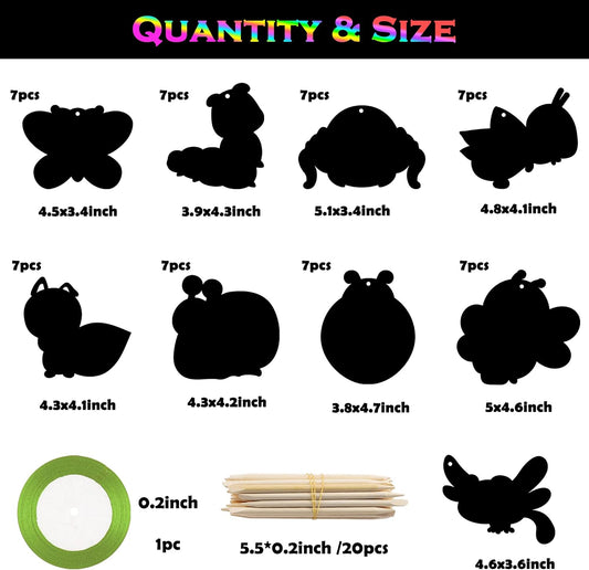 HubirdSall 63Pcs Spring Bugs Scratch Bookmarks for Kids Summer Insect Magic Art Color Craft Kit for School Classroom DIY Activity Art Project Party Favor Hanging Gift Tag