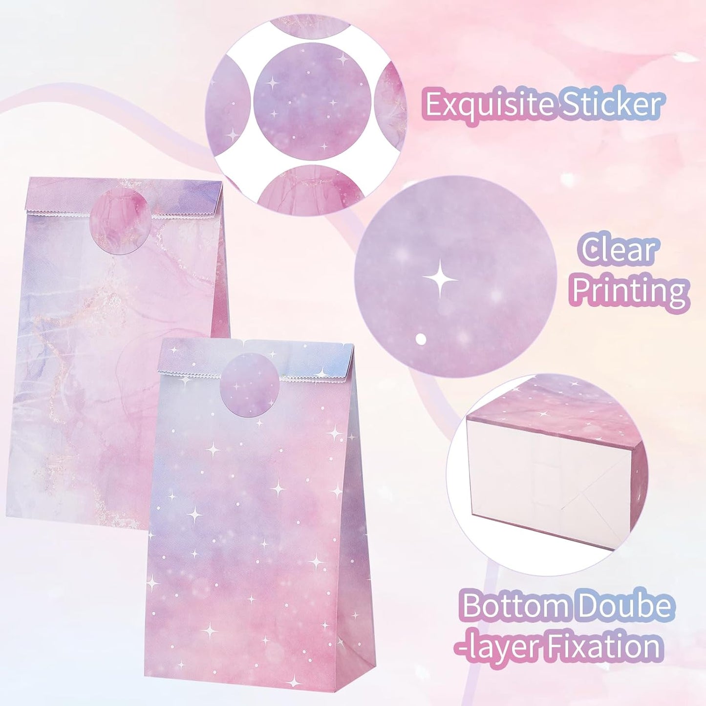 woric 36PCS Party Favor Bags with Stickers, Pink and Purple Goodie Bags for Girls Birthday Mother's Day Small Gift Bag for Kids, Baby Shower, Wedding, Mermaid Party Favor Supplies