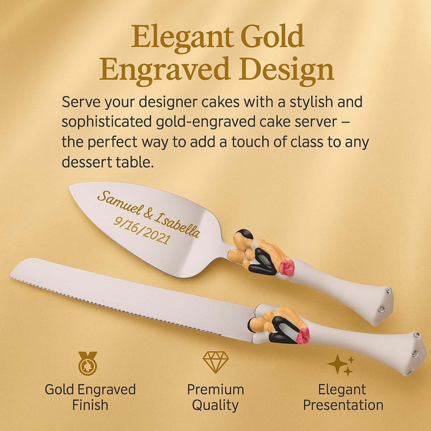GIFTS INFINITY Personalized Wedding Cake Knife and Server Set with Engraving – Cake Cutting Utensil Set, Keepsake Gift for Wedding, Anniversary, Reception, Birthday & Other Occasions (CH-101WB)
