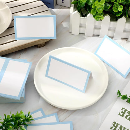 Whaline 100Pcs Navy Blue Place Cards 3.5 x 2 Inch White Blank Tented Cards Wedding Seating Cards for Party Table Setting Supplies