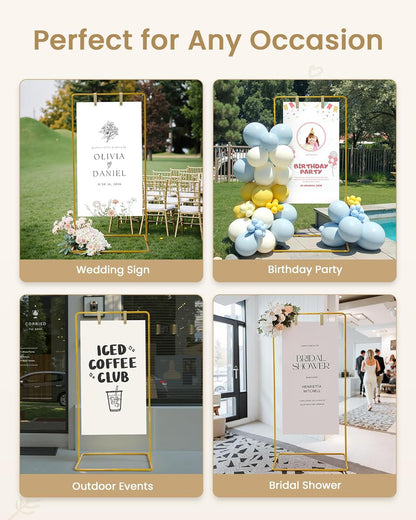 Wedding Welcome Sign Stand, Welcome to our Wedding Sign Holder, Black Easel Stand for Sign Poster With Design Bundle & Ground Stakes & Leather Sign Hanging Straps, Linen Sign Stand for Wedding Decor