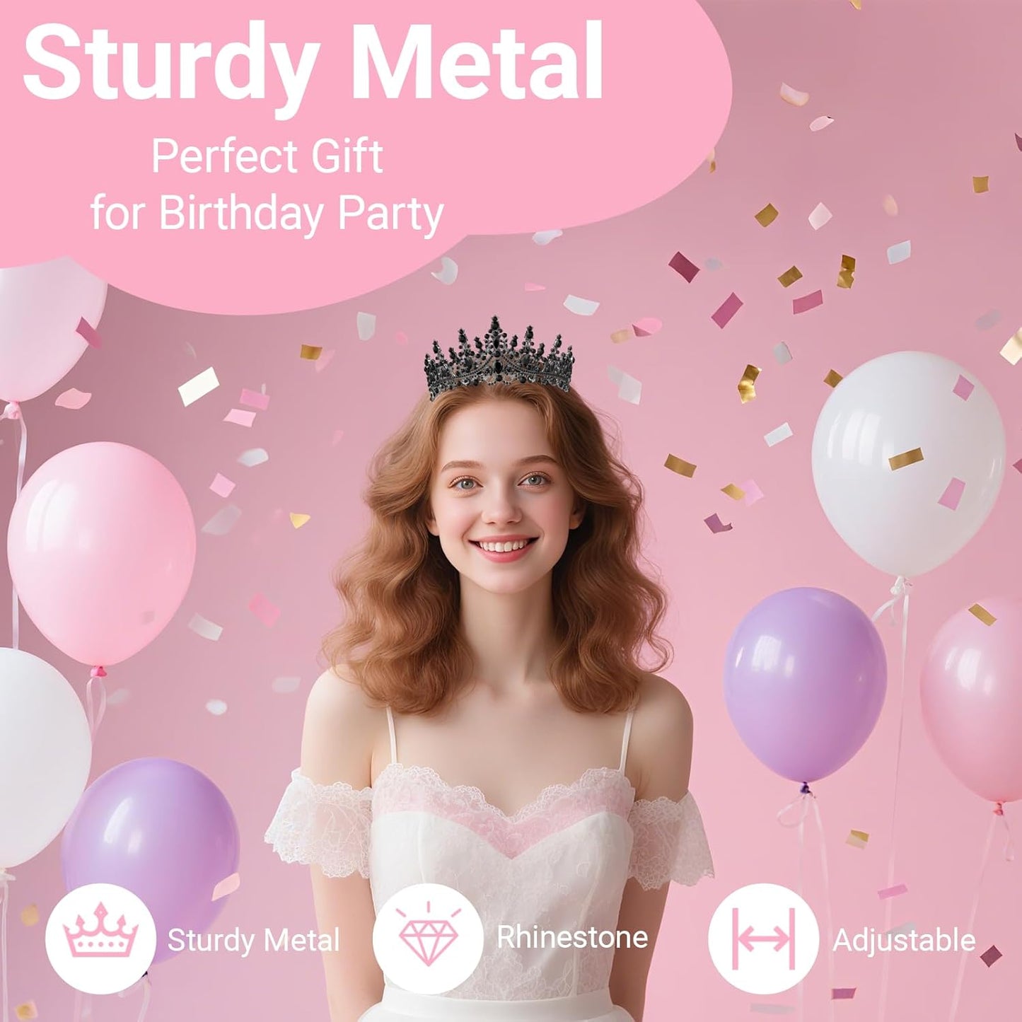 Birthday Tiara and Crown with Sash, Birthday Tiara for Women Party Silver