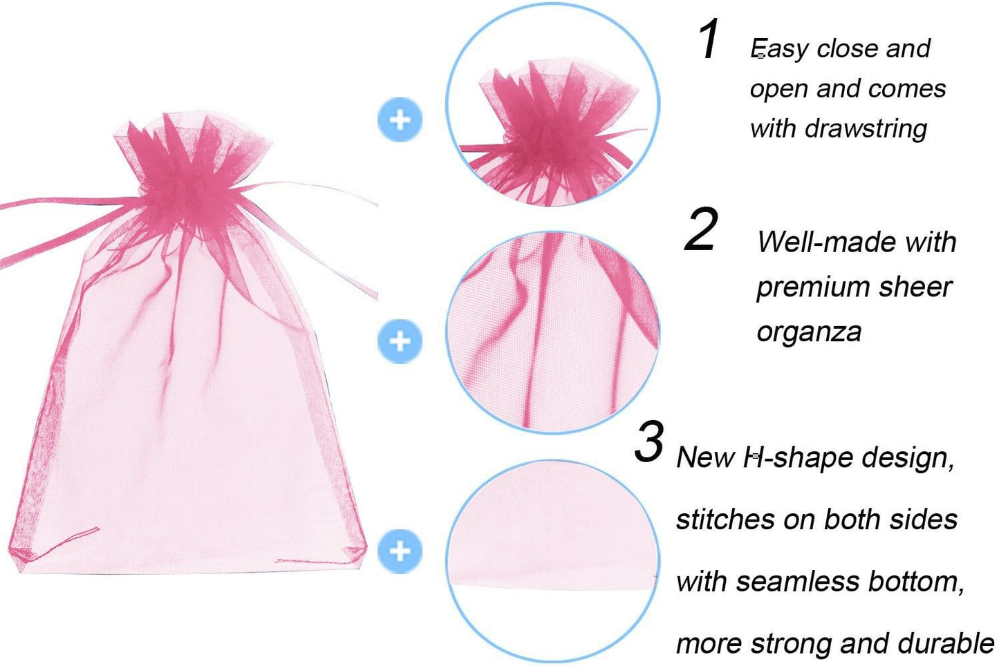 Wudygirl 100pcs 5X7 Inches White Organza Bags Christmas Drawstring Pouches Party Wedding Favor Bags Goodie bags(White 5x7)