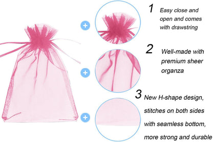 Wudygirl 100pcs 5X7 Inches White Organza Bags Christmas Drawstring Pouches Party Wedding Favor Bags Goodie bags(White 5x7)