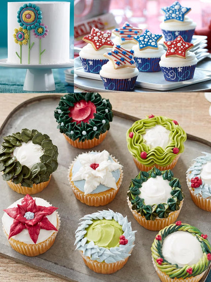 48 Pcs Cake Decorating Piping Tip Set with 2 Couplers – Round, Star, Petal & Leaf Tips for Buttercream & Royal Icing Designs