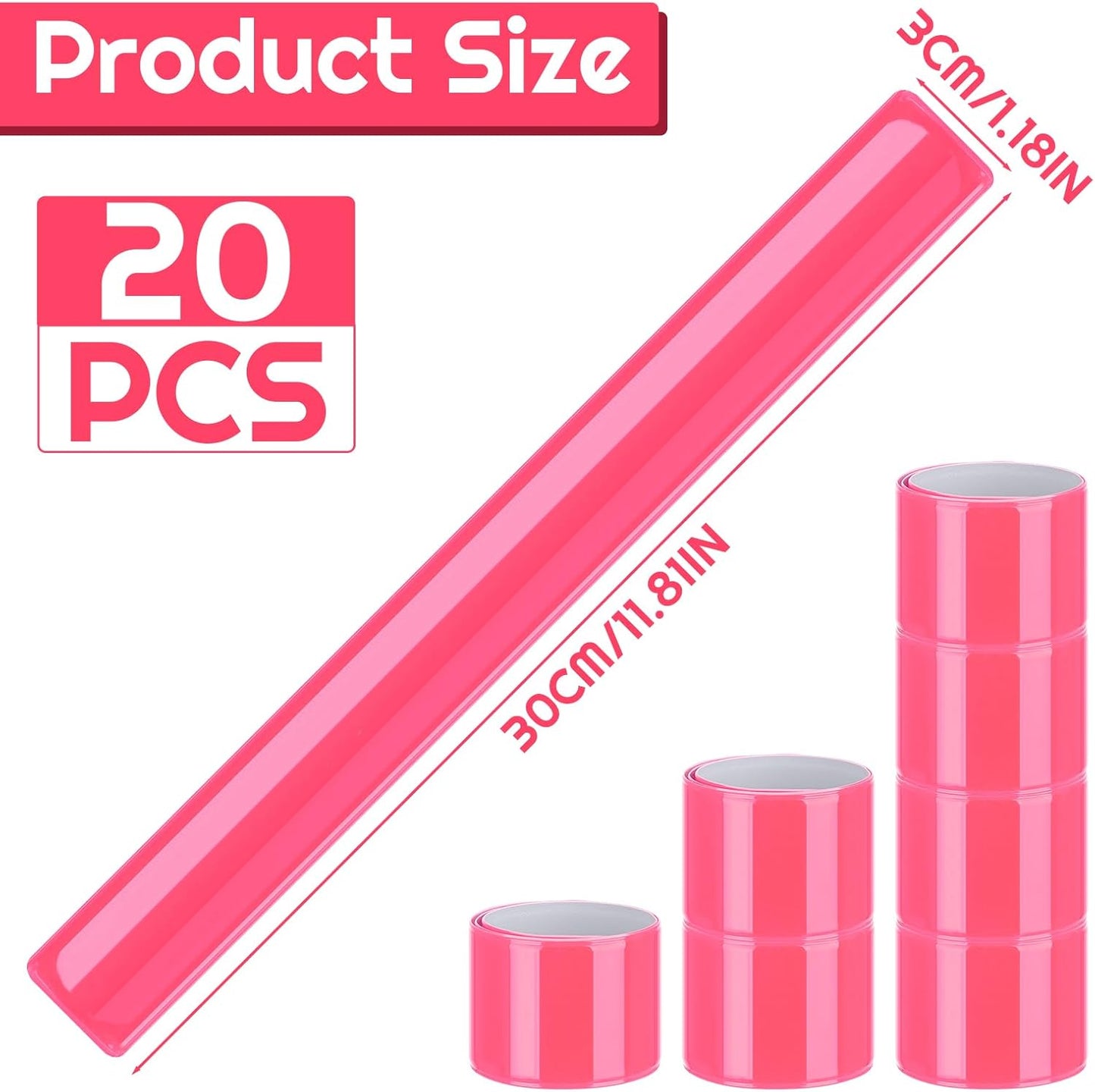 20 Pcs Reflector Snap Bands Fluorescent Slap Armbands High Visibility Slap Reflector Strips Safety Bands for Children Adults Boys and Girls When Cycling Running Hiking Jogging