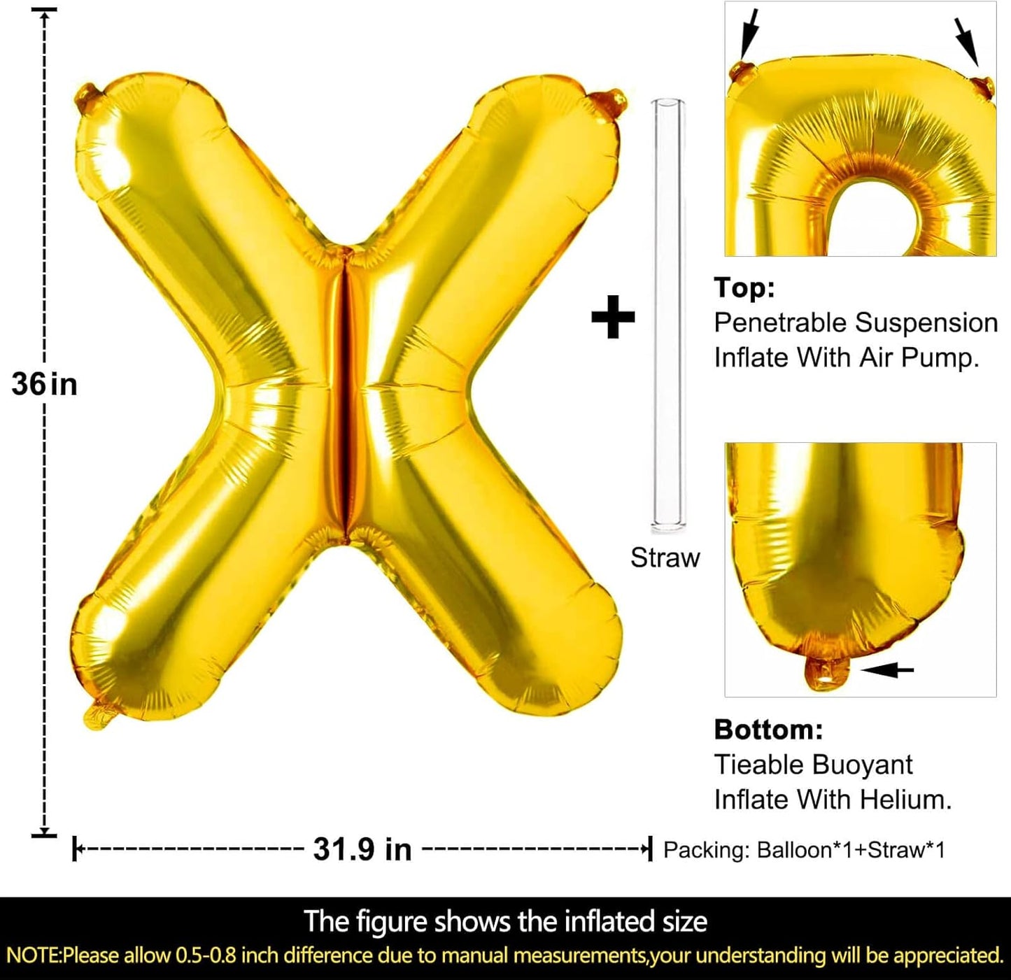 Lovoir 40 Inch Large Gold Letter A Balloons Big Size Jumbo Mylar Foil Helium Balloon for Birthday Party Celebration Decorations Alphabet Gold A