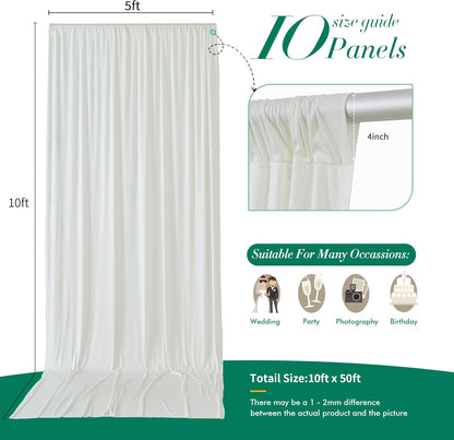 10 ft x 10 ft Wrinkle Free White Backdrop Curtains for Wedding Parties, Polyester Photography Backdrop Drapes for Birthday Parties Stage Backdrop Stand, 2 Panels 5x10FT Background Curtains
