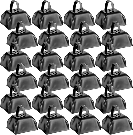 24 Pcs Metal Cowbell with Handle Cow Bells Noise Makers for Sporting Events Small Loud Noisemaker Cow Bell for Wedding Cheering Football Games, 3 x 2.8 x 2.5 Inch(White)