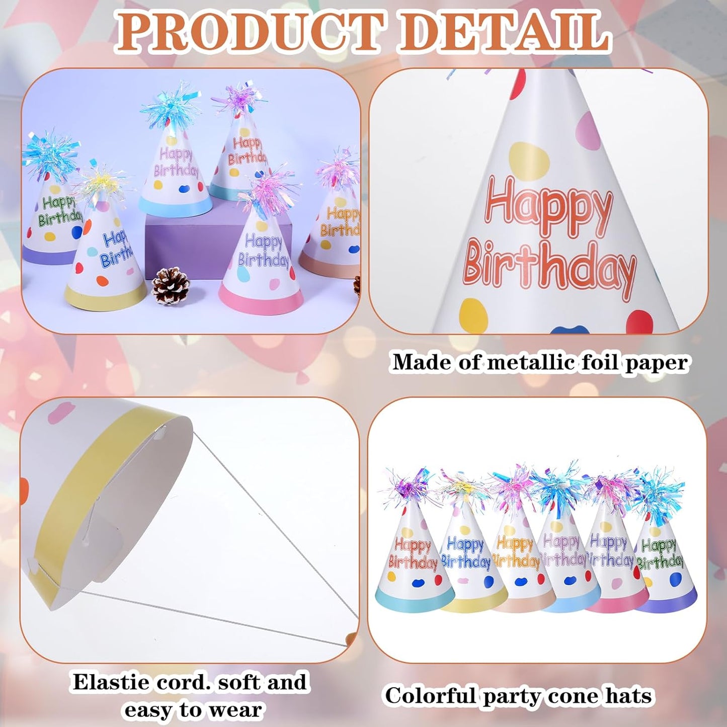 Larrel 12 Pcs Birthday Party Hats with Pom Poms, Colorful Birthday Hats for Kids Adults Cute Party Headwear Parties Supply for Birthdays Memorable Celebration DIY Photo Props