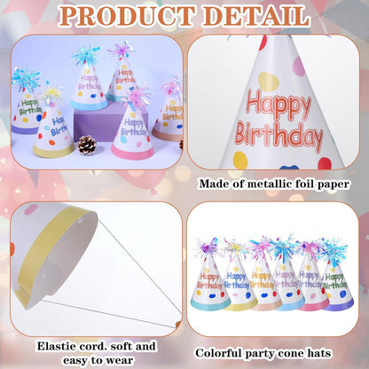 Larrel 12 Pcs Birthday Party Hats with Pom Poms, Colorful Birthday Hats for Kids Adults Cute Party Headwear Parties Supply for Birthdays Memorable Celebration DIY Photo Props