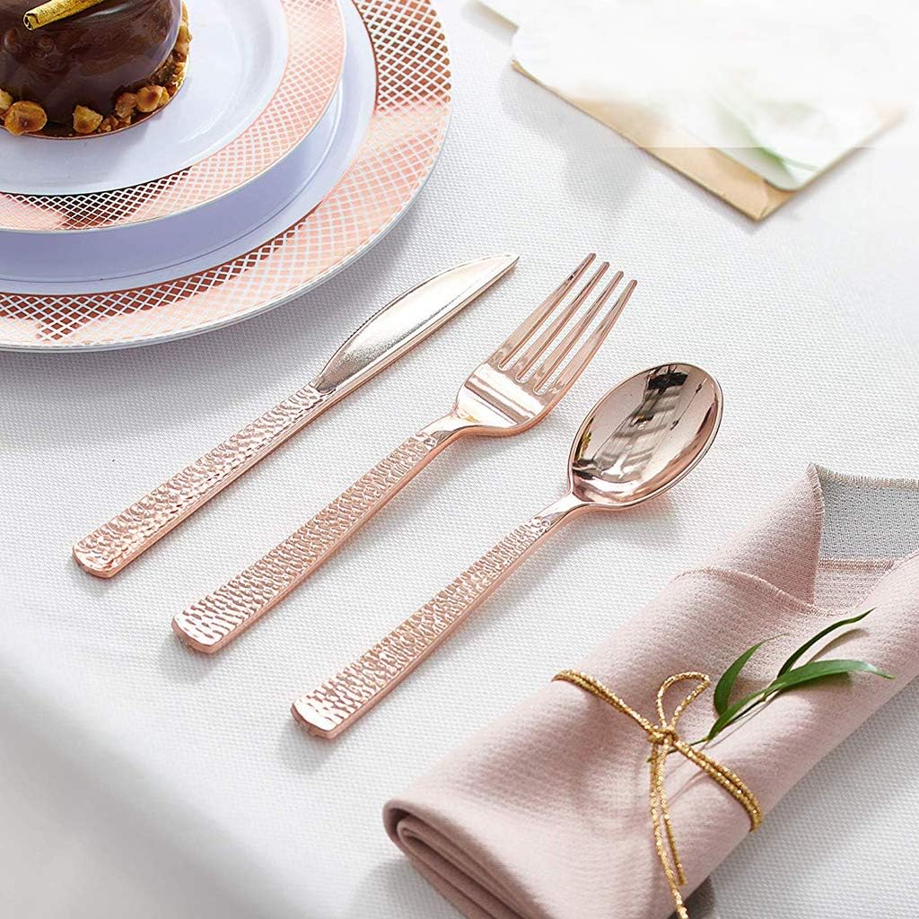 Supernal 360pcs Silver Plastic Cutlery,Elegant Plastic Silverware,Silver Hammed Silverware,Disposable Flatware,Include 120 Forks,120 Knvies,120 Spoons,Perfect for Birthday,Party,Wedding