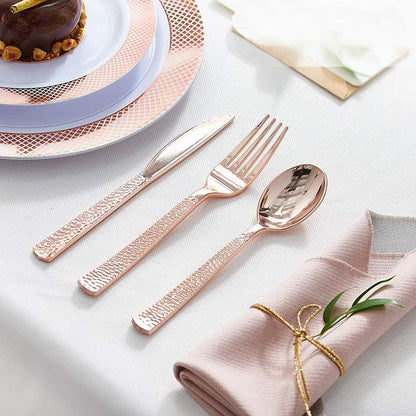 Supernal 360pcs Silver Plastic Cutlery,Elegant Plastic Silverware,Silver Hammed Silverware,Disposable Flatware,Include 120 Forks,120 Knvies,120 Spoons,Perfect for Birthday,Party,Wedding