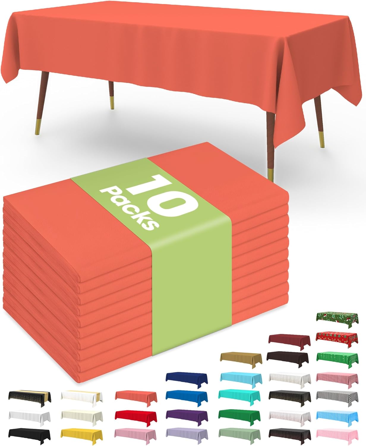 Pureegg Plastic Table Cloth 10 Pack, 54 x 108 Inch Disposable Table Cloths for Party, Picnic and Wedding, Rectangle, White - Colors B
