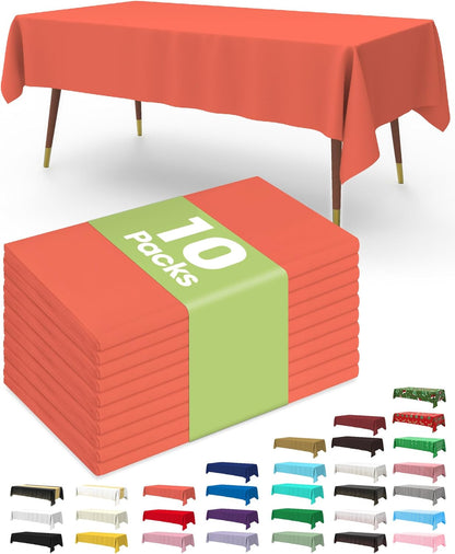 Pureegg Plastic Table Cloth 10 Pack, 54 x 108 Inch Disposable Table Cloths for Party, Picnic and Wedding, Rectangle, White - Colors B
