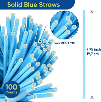 Disposable Paper Straws Solid Green - 7.75'' x 0.24'', 100 Counts - for Drinking, Beverage, Juice, Soda, Bar Supplies